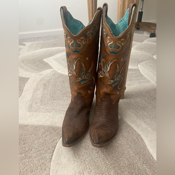 RARE Corral lizard brown and turquoise cowgirl boots - Picture 4 of 10